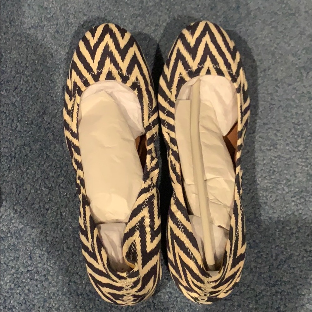 Lucky Brand Navy & Beige Chevron Flats